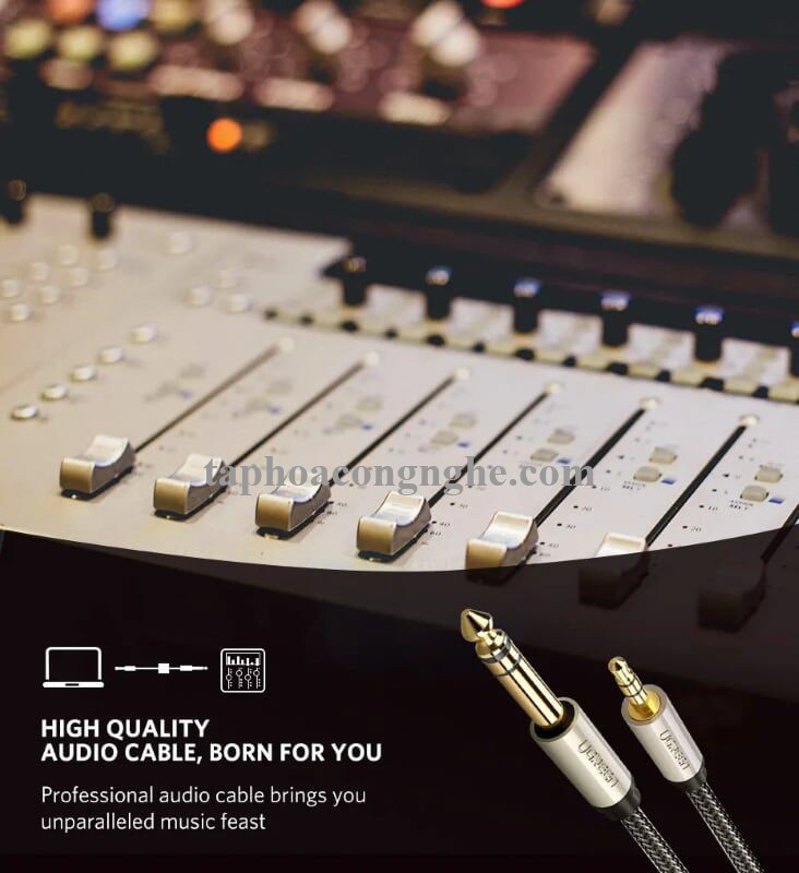 Ugreen 40808 10M màu Đen Cáp âm thanh 3.5mm sang 6.5mm cao cấp AV127 30040808